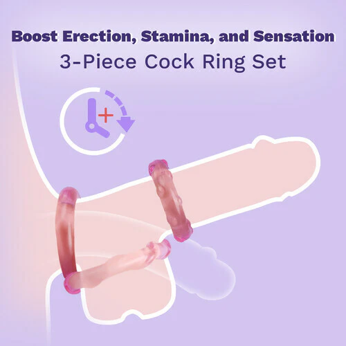 Tarzanee - 3-Piece Set Cock Rings High-Elasticity Tpe Rings For Male Pleasure