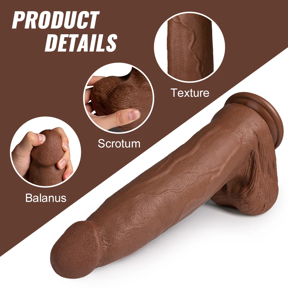 Tarzanee - Silicone Adult Sex Toys Long Brown Dildo with Suction Cup for Hands-Free Play 13.39 in