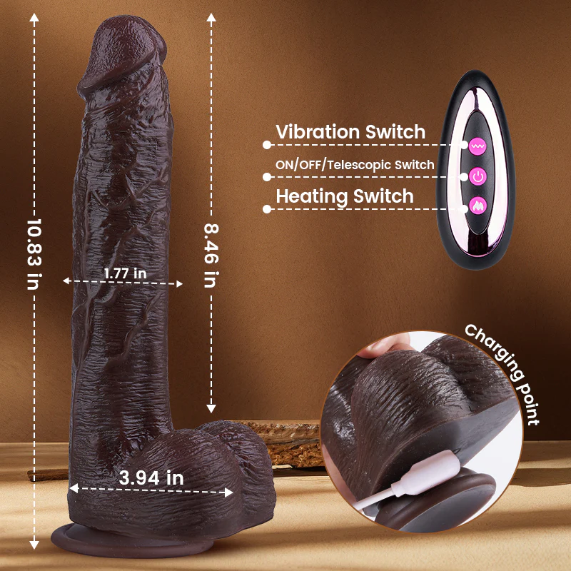 Tarzanee - Thrusting Thick Long Lifelike Heating Big Black Dildo 10.83 Inch