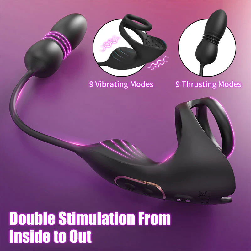 Tarzanee - 9 Thrusting & Vibrating Prostate Massager with Dual Cocking Rings Testicular Stimulator